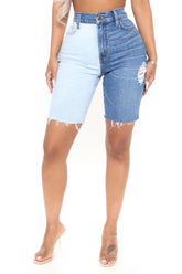What's The Difference Two Tone Denim Bermudas - Blue/combo Ins Street